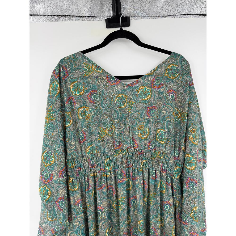 Anthropologie Boemo Green midi dress Paisley Tiered smocked Size L  Boho Regency - Picture 8 of 11